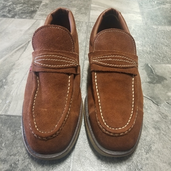Vintage 70s Iron Age Steel Toe Brown‎ Suede Leather Moccasin Loafers Men\'s 11 main image 5